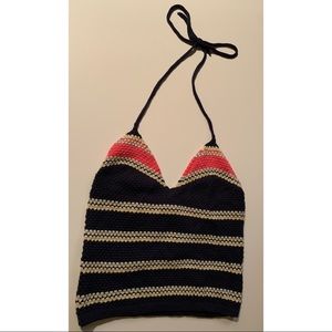 J.Crew Vintage Halter Top Navy Crochet Knit Size Small - used, great condition